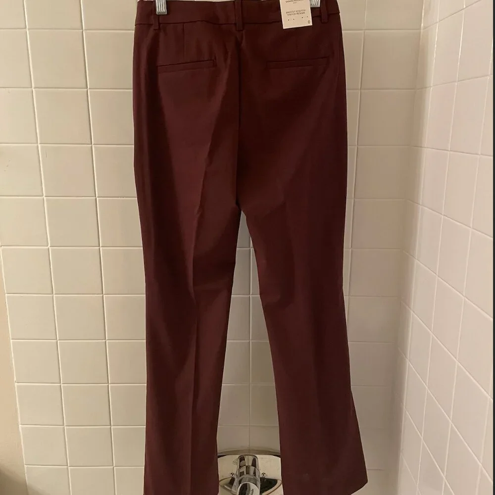 NWT BANANA REPUBLIC MAROON BOOTCUT HIGH-RISE SCULPTED TROUSER PANTS--SIZE ZERO 0 - Picture 3 of 5